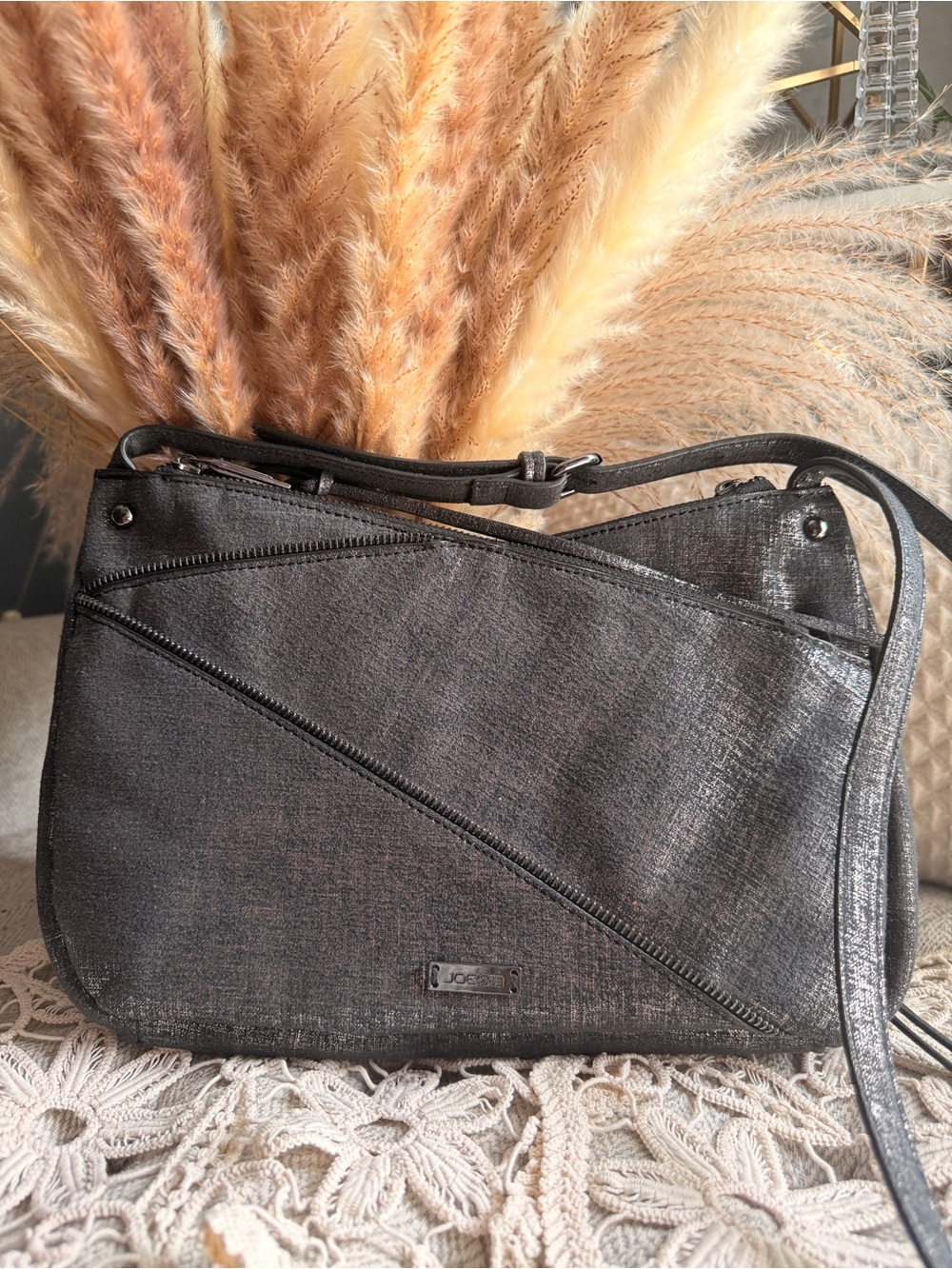 Joe's Jeans Metallic Charcoal Crossbody Bag